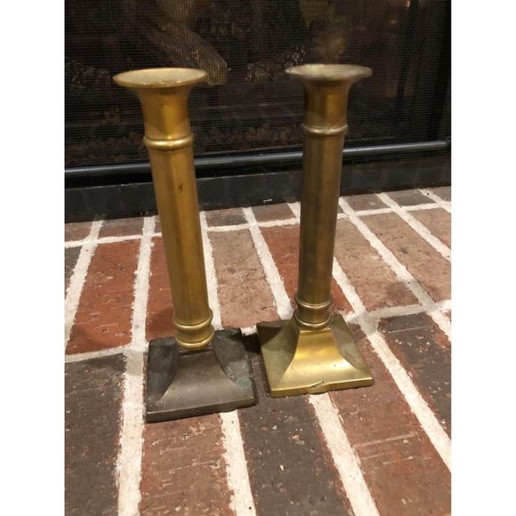 Pair of vintage gold brass candlestick holders 8.75 inches tall each - Picture 9 of 10